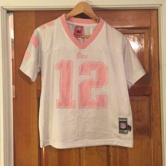 pink and white patriots jersey